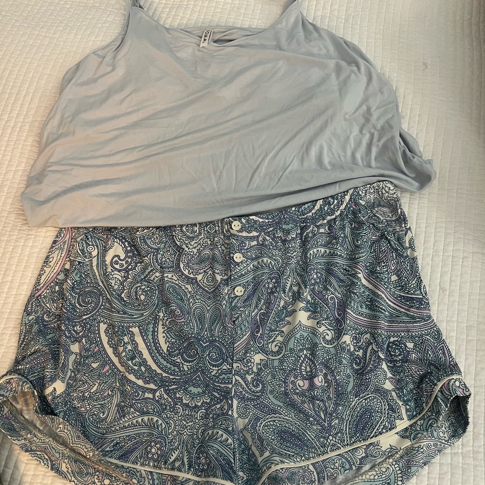 Soma - Light Blue Tank Top & Paisley Pajama Shorts Set XL top, L bottom